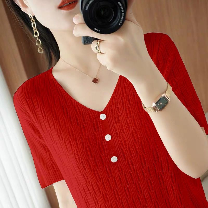 Áo Sweater Tay Ngắn Màu Trơn Dáng Ôm Thời Trang Mùa Hè Xinh Xắn Cho Nữ