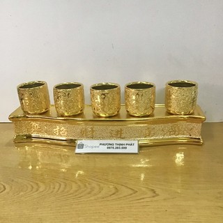 Bộ 5 Ly Nước Thờ Có Đế Vàng Nhám Kim Sa