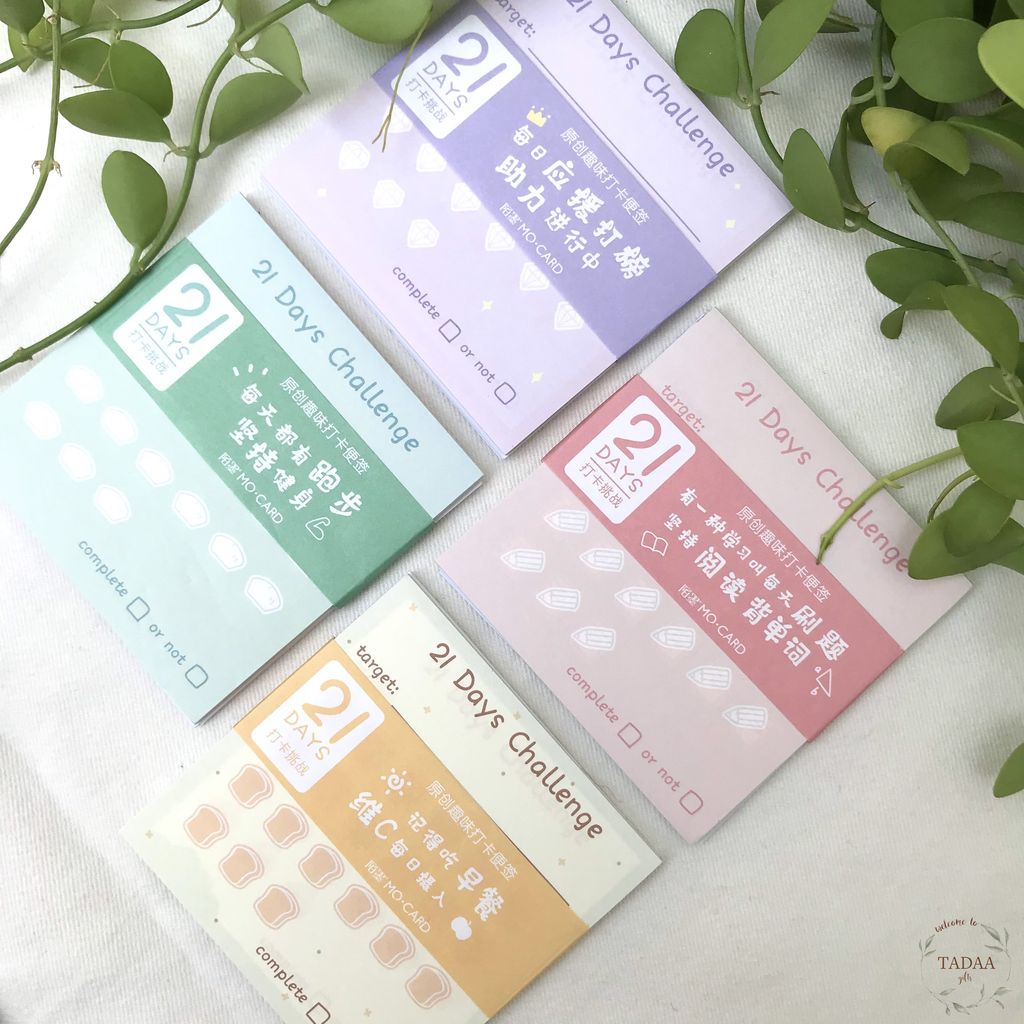 Giấy ghi chú, note, 21 ngày challenge kèm sticker lên kế hoạch mục tiêu pastel check list, học từ vựng