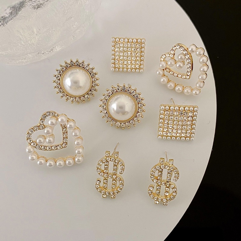 Bông tai có hình chữ cái đính đá ngọc trai nhân tạo hợp thời trang