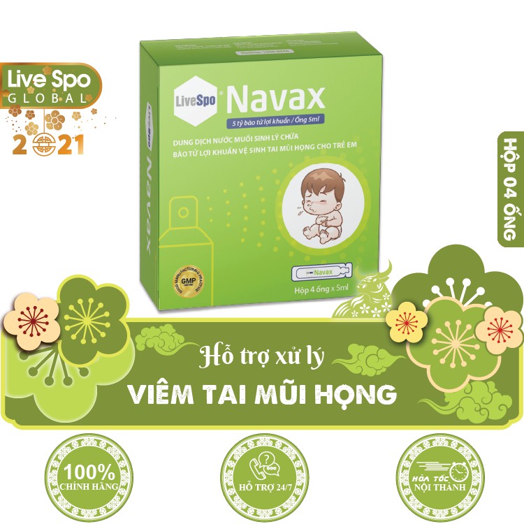 LiveSpo Navax-Nước muối sinh lý chứa bào tử lợi khuẩn, vệ sinh và phòng ngừa giảm nguy cơ viêm nhiễm tai mũi họng 4 ống