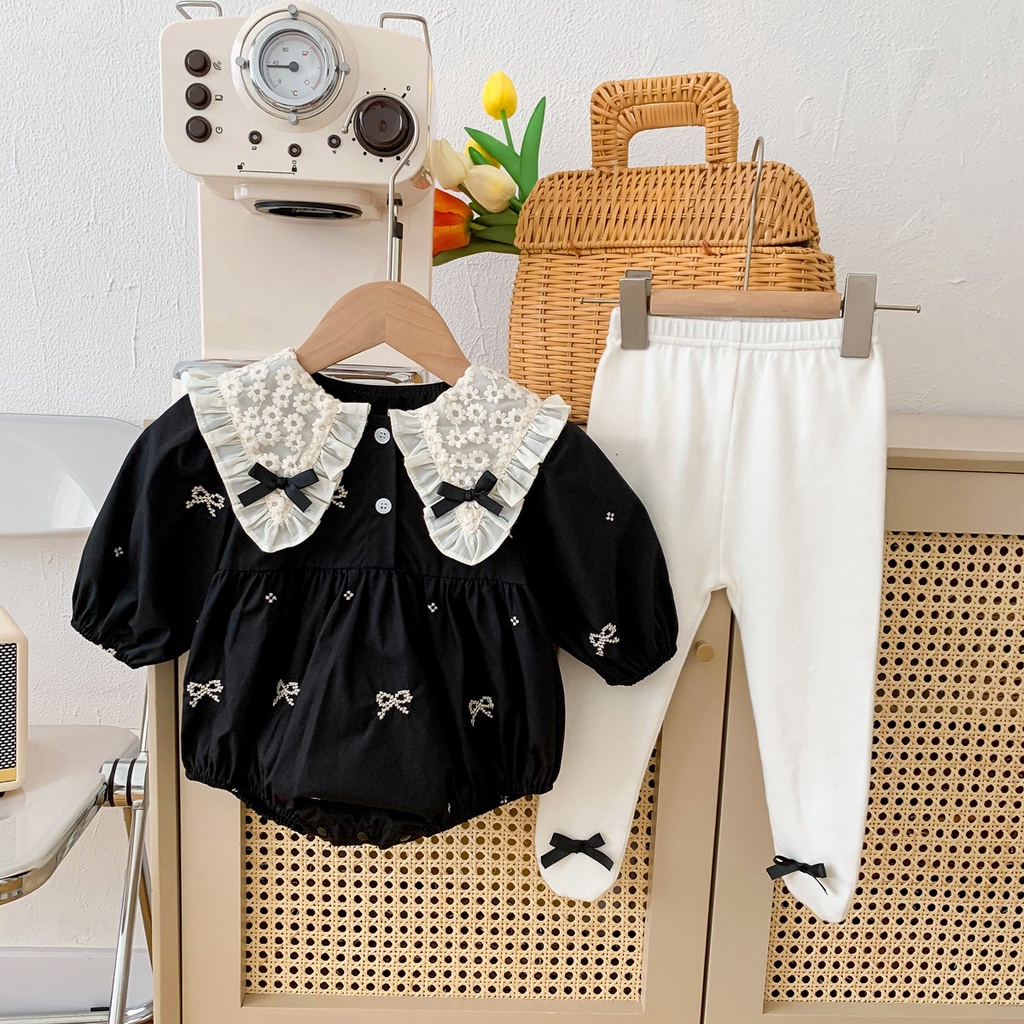 Quần Tất Cotton Đính Nơ Đen Xinh Xắn Cho Bé Gái 0-2 Tuổi
