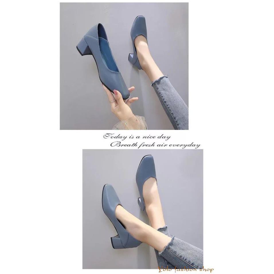 Giày cao gót nữ da mềm gót vuông dẫm gót 5cm hàng Quảng Châu cao cấp-CC07