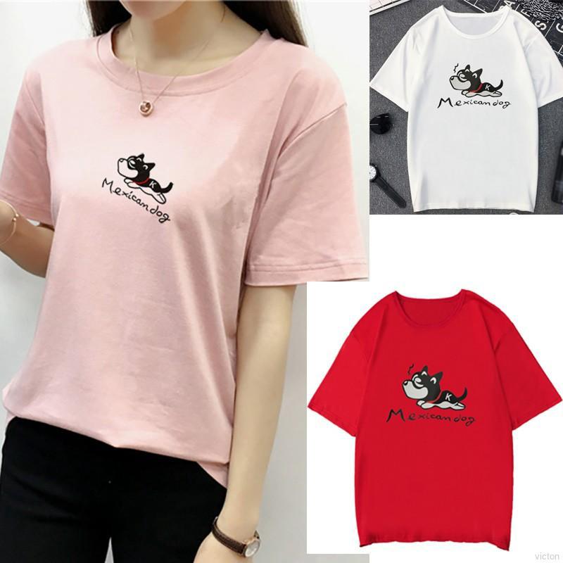 Áo thun nữ in hình chú chó hoạt hình dễ thương