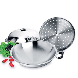 Chảo Wok Zebra có vĩ hấp 38cm- 176201. inox 304-Nhập khẩu Thái Lan