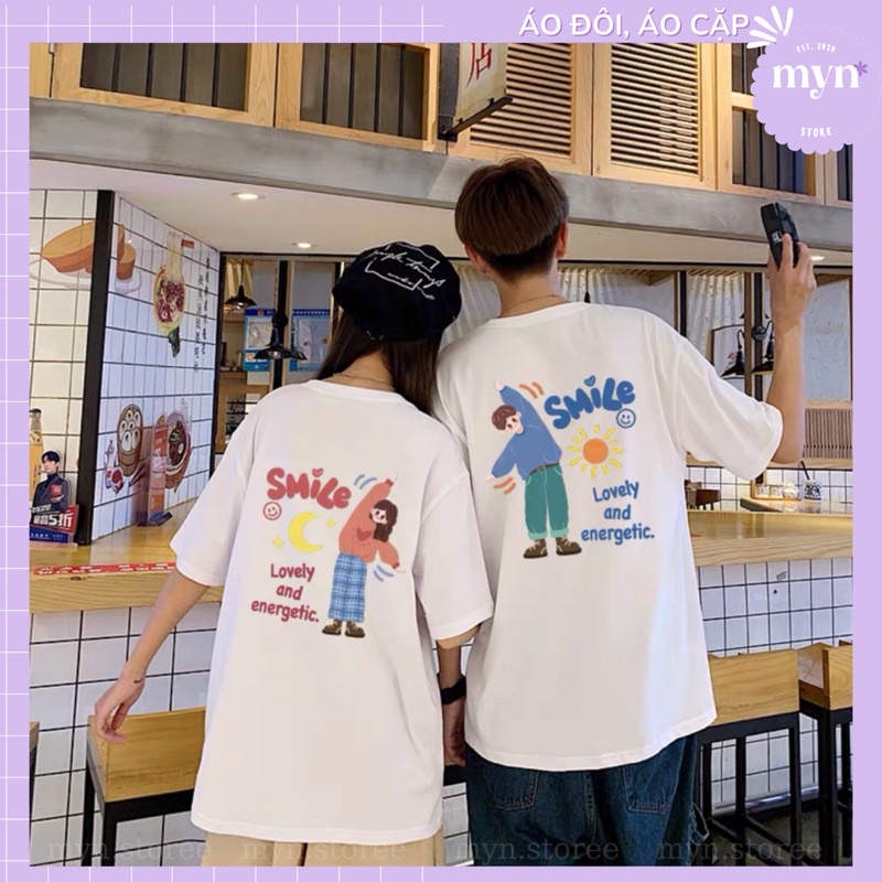 Áo thun cặp đôi Smile chất cotton, form rộng siêu đẹp, Áo phông cặp đôi Unisex Nam Nữ