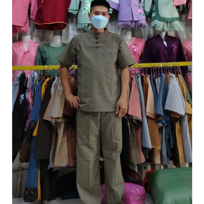 Đồ lam đi chùa, đồ phật tử nam mẫu 3 nút