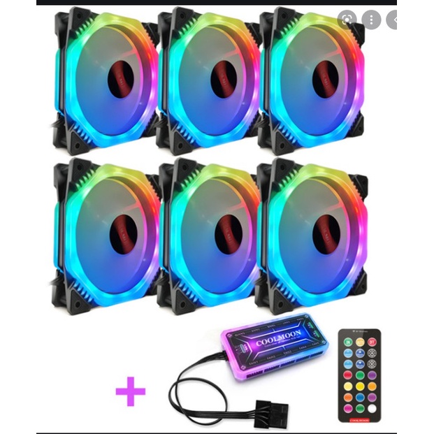 New Fan Case CoolMoon RGB 6Fan+Hub+Ốc+Remote, quạt tản nhiệt case