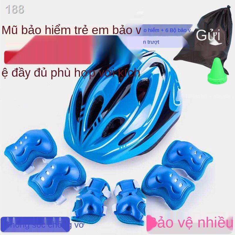 QĐồ bảo hộ trượt patin, bộ trẻ em, xe đạp ván, thăng bằng, đệm đầu gối, vệ cổ tay, trọn mũ hiểm thể thao chống ngã dày d