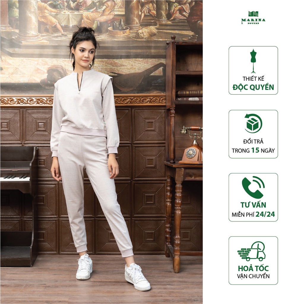 Bộ Đồ Thu Đông Nữ MARINA NGUYỄN Thiết Kế Dài Tay, Kiểu Dáng Trẻ Trung, Chất Liệu Dạ Mềm Mịn - 822020