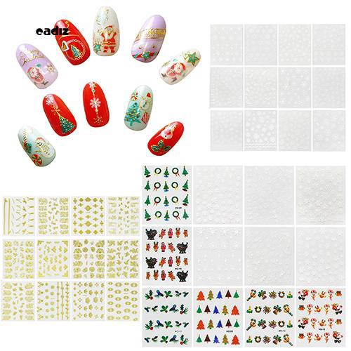 [Hàng mới về] Bộ 12 tờ hình dán móng tay họa tiết Giáng sinh 3D nghệ thuật