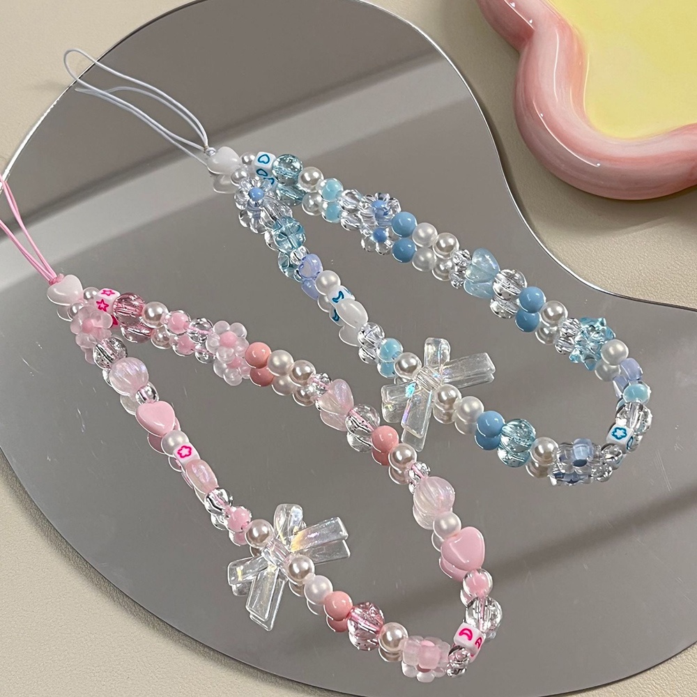 1 Dây Đeo Điện Thoại Acrylic Trong Suốt Đính Hạt Chống Thất Lạc Hình Hoa