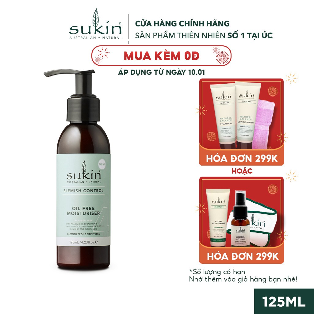 [Mã FMCGMALL -8% đơn 250K] Kem Dưỡng Ẩm Giảm Mụn Sukin Blemish Control Oil Free Moisturiser 125ml