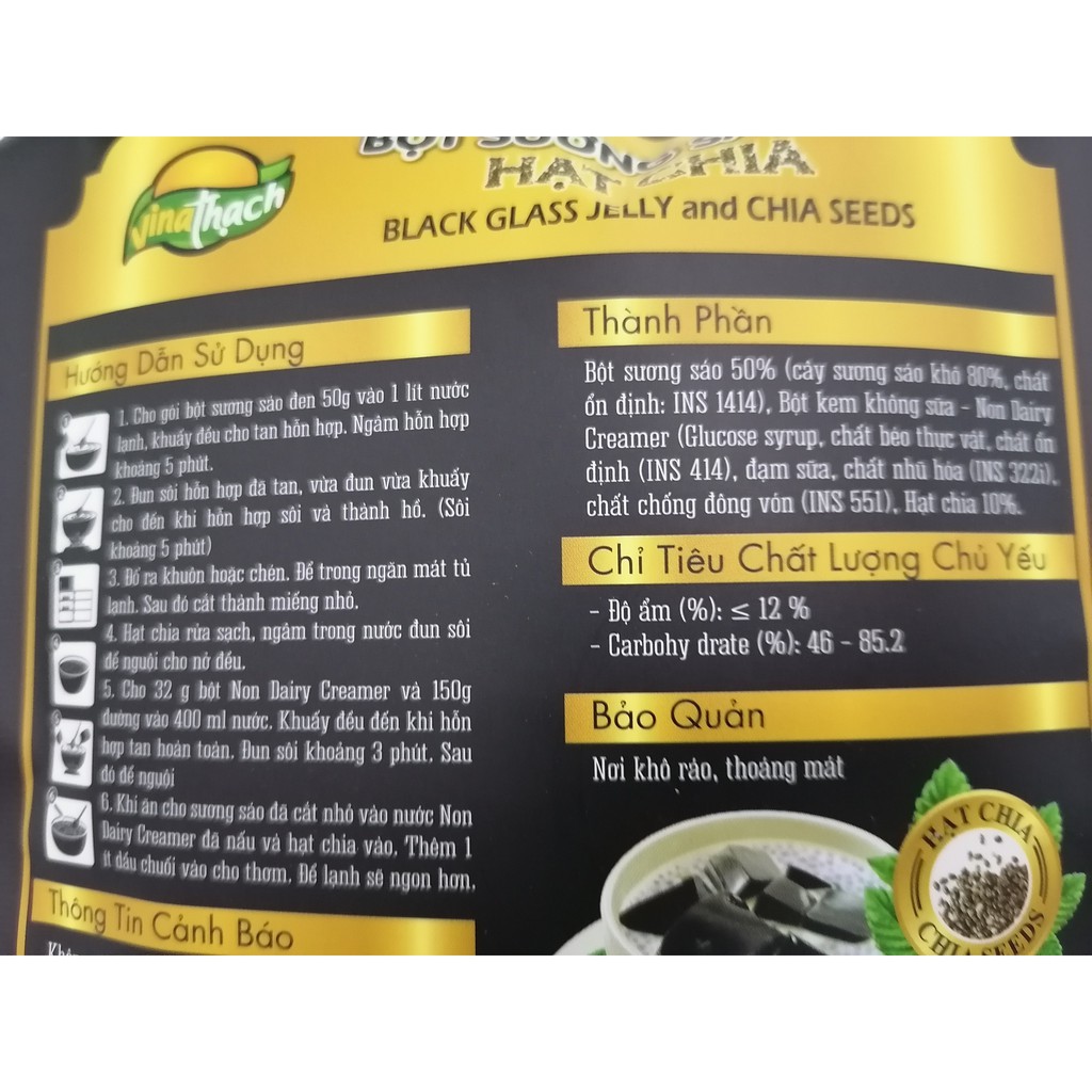 [Gói 90g – HẠT CHIA] BỘT SƯƠNG SÁO ĐEN VinaThạch [VN] TAVIFOOD Black Glass Jelly with Chia Seeds