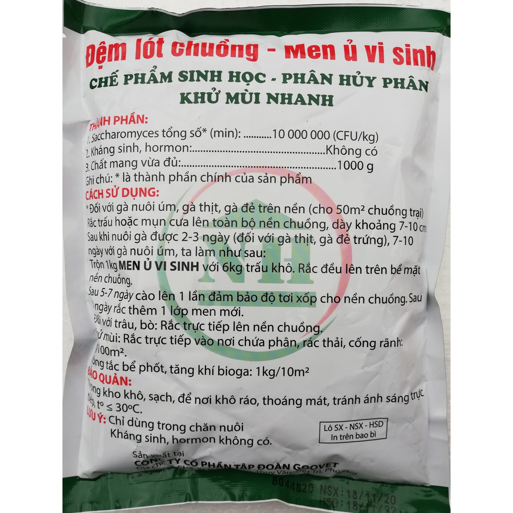 1 kg Đệm lót chuồng, men ủ vi sinh, chế phẩm sinh học, phân hủy phân khử mùi nhanh