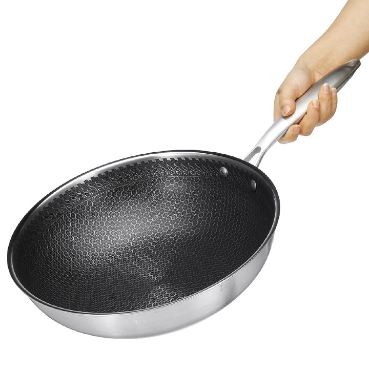 Chảo Vân Tổ Ong Inox 3 Lớp Sâu Lòng Cào Không Xước Siêu Chống Dính Cao Cấp