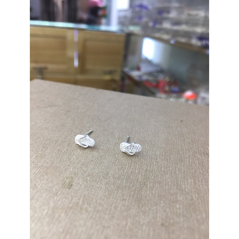Khuyên tai nụ dép tông đính đá nhỏ bạc thật đẹp NGỌC MẬU