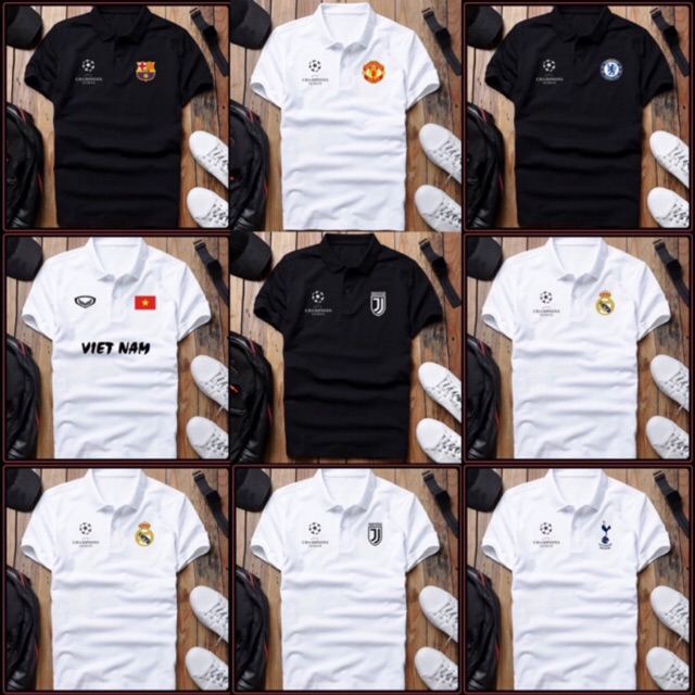 Áo thun Polo GẤU 194 Real - Barcelona - VietNam - Cheleas Unisex vải cá sấu Poly co dãn 4 chiều dày dặn form gerular fit