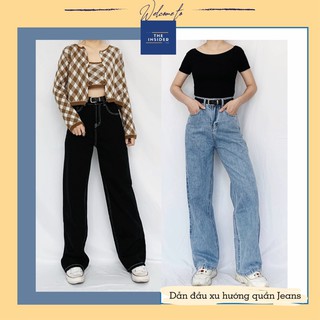 Quần Jeans nữ Quảng Châu Q1784ti dáng ống suông thụng rộng chất vải mềm