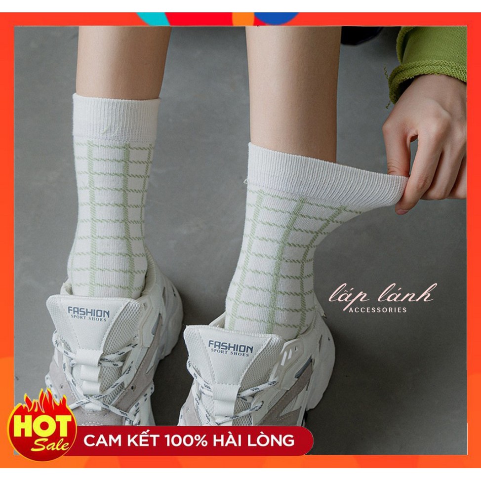 [Có sẵn] TẤT VỚ CỔ DÀI TONE XANH BƠ CARO SỌC PASTEL PHONG CÁCH RETRO ĐỘC LẠ QUÀ TẶNG TÌNH YÊU Ý NGHĨA NOEL VALETINE VO13