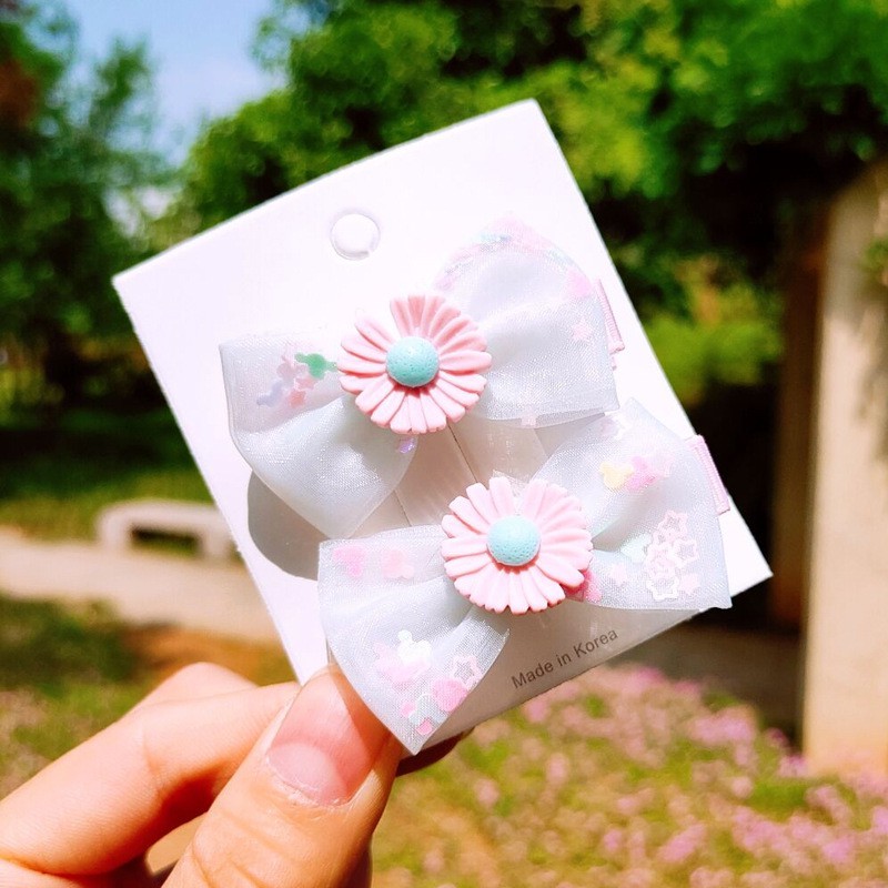 Set 2 cái kẹp nơ vải von cho bé gái hình hoa cúc