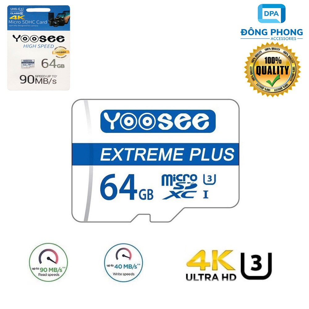 Thẻ Nhớ Microsdxc 64GB Yoosee Extreme Plus UHS-I U3 4K R90MB/S W40MB/S Chính Hãng