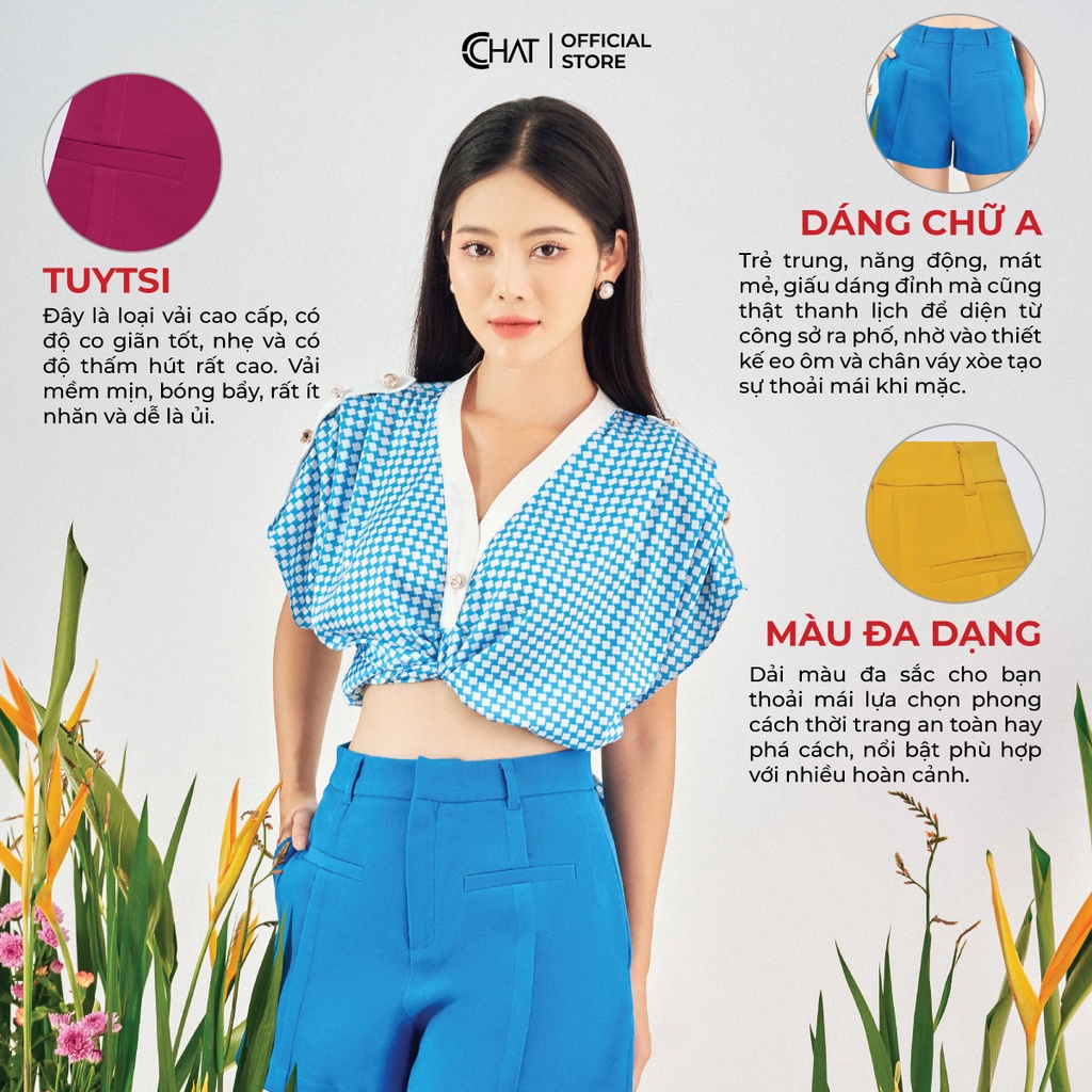 Quần Đùi Nữ 𝐂𝐂𝐇𝐀𝐓 Kiểu Túi Cơi Nổi Chất Tuytsi Phong Cách Trẻ Trung Thanh Lịch 12ONS2030AT