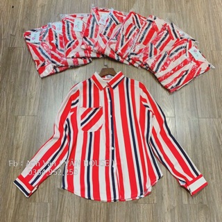 Áo sơ mi Zara VNXK kẻ sọc đỏ cao cấp
