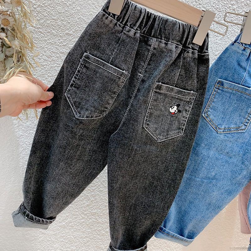 Quần Jeans Dài In Hình Chuột Mickey Cho Bé Gái Từ 1-8 Tuổi