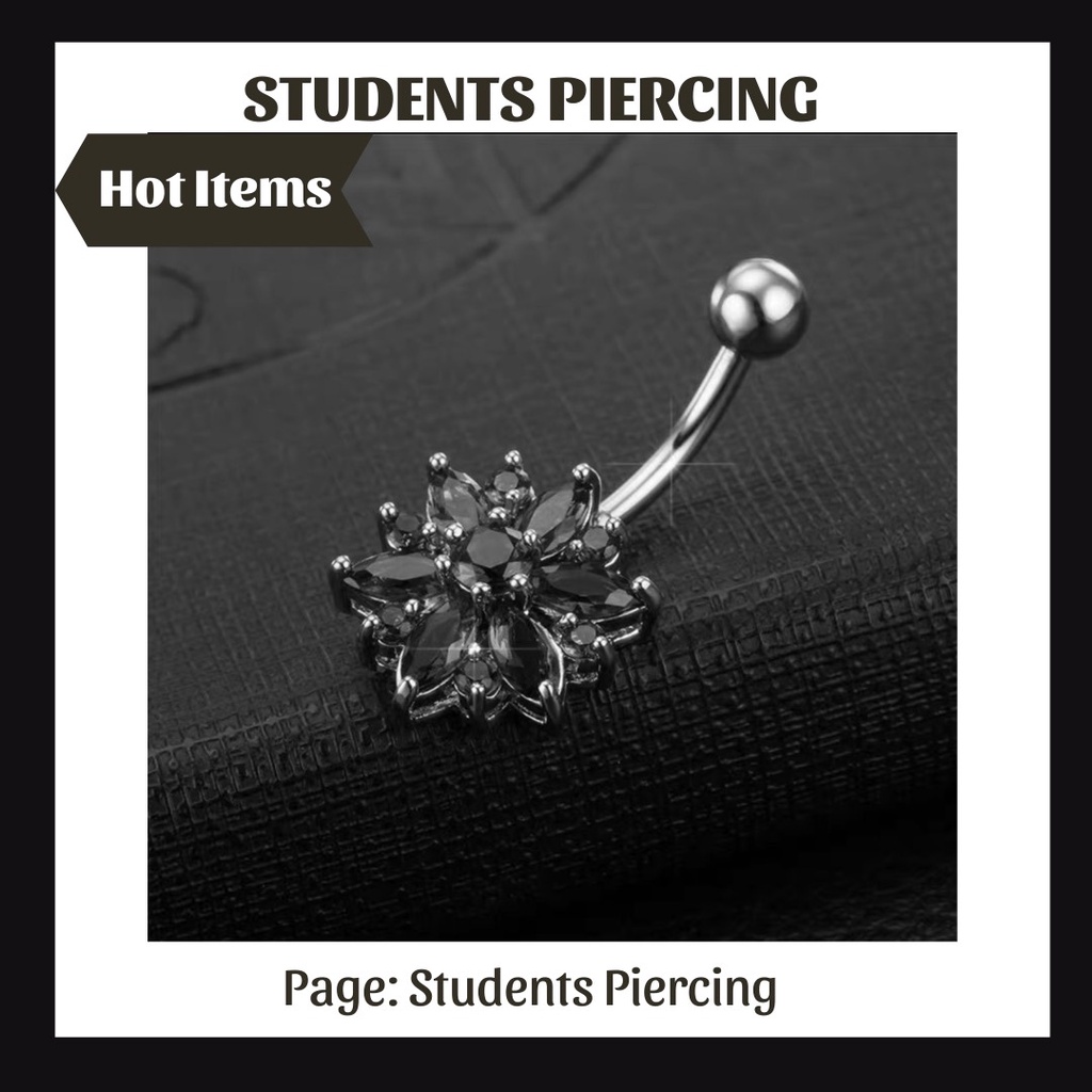 [FREE SHIP EXTRA] Khuyên Rốn Hoa Cánh Nhọn Pha Lê Đen Cá Tính - KHuyên Rốn Cao Cấp