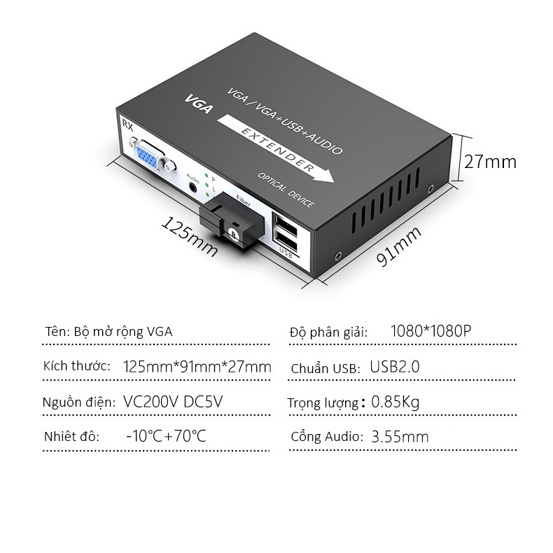 [Mã 151ELSALE hoàn 7% đơn 300K] Bộ Kéo Dài VGA Và USB Qua Dây Quang Xa 20KM