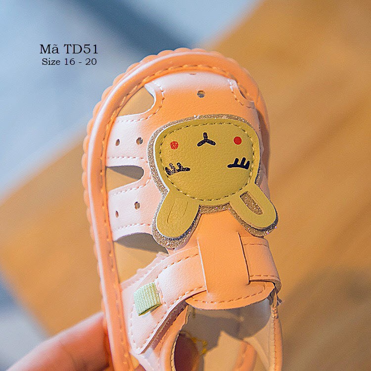 Giày sandal tập đi cho bé gái 0 - 18 tháng kiểu rọ bít mũi họa tiết chú thỏ ngộ nghĩnh đáng yêu TD51