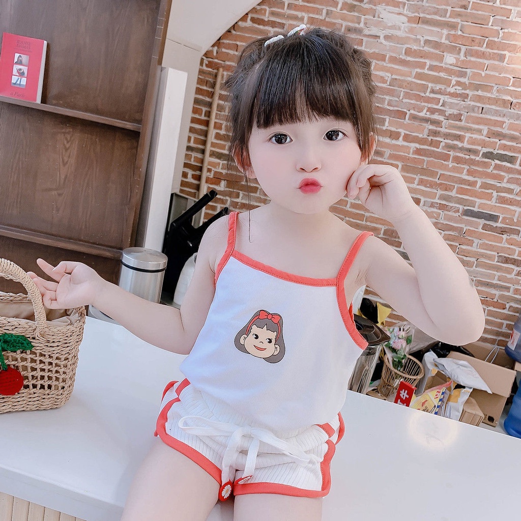 Bộ Trang Phục Hai Mảnh Áo Hai Dây Thể Thao Màu Đỏ Thời Trang Mới 2021 Dành Cho Bé Gái