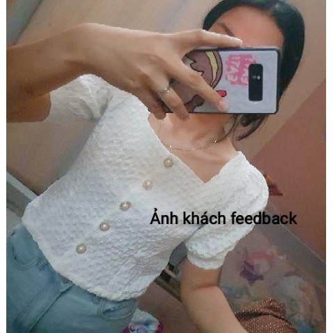 Áo cổ vuông tay phồng công sở thanh lịch