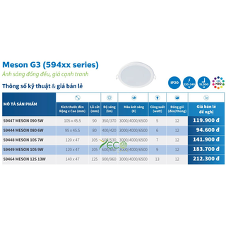 Bóng PHILIPS LED âm trần D105-7W-9W- [HÀNG CHÍNH HÃNG]