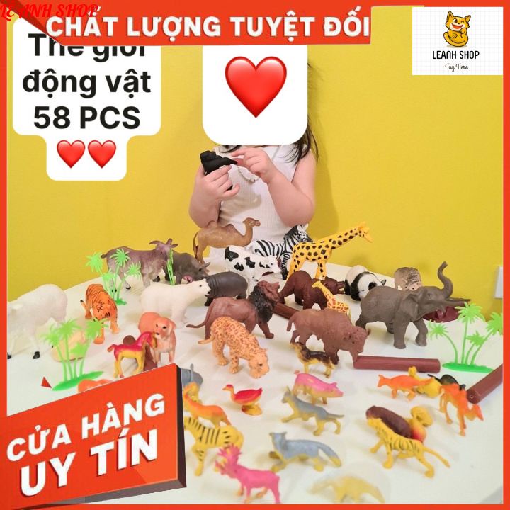 Bộ đồ chơi mô hình động vật và cây cối 58 chi tiết có hộp đựng ,Đồ chơi mô hình con vật cho bé khám phá thếhình