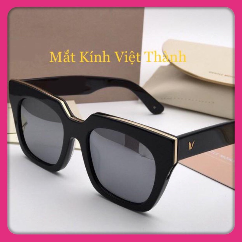 mắt kính mát vuông cho nam nữ chữ V VIỀN VÀNG kính râm có hộp