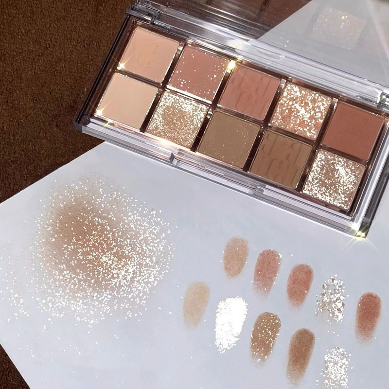 Bảng phấn mắt nhũ lì 10 ô Dikalu Autumn Breeze không thấm nước, Bảng phấn mắt nội địa Trung nhũ lì Dikalu 10 ô