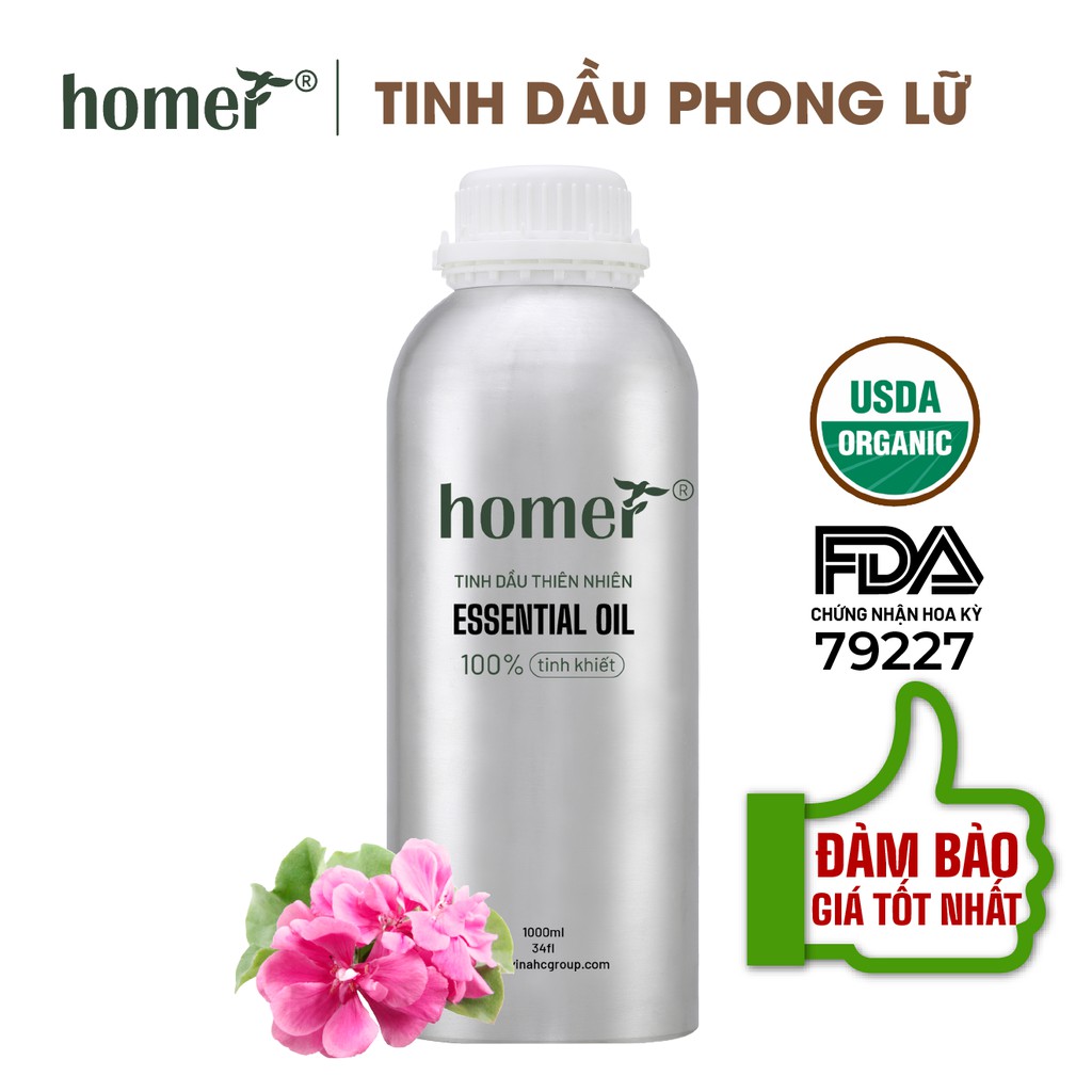 Tinh dầu Phong Lữ Anh Homer 500ML/ 1L - Geranium Essential Oil - đạt chuẩn chất lượng kiểm định