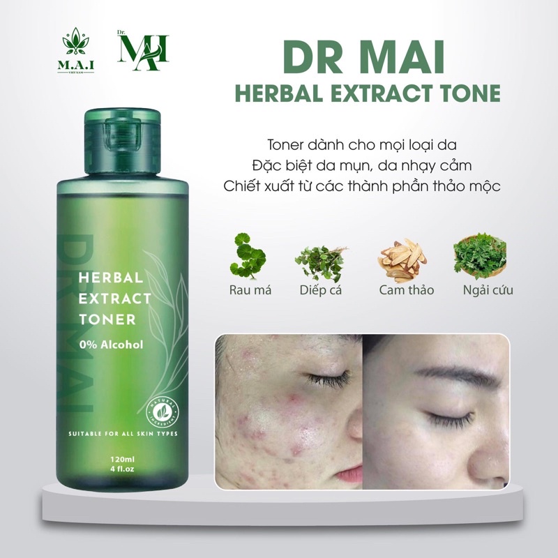 Toner Dr.Mai Herbal Extract Cân bằng độ PH, Nước hoa hồng cân bằng da.