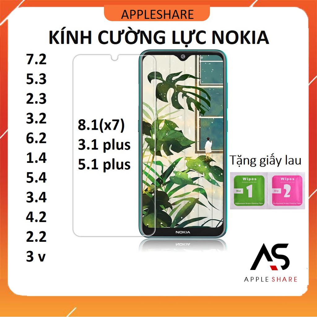 Kính cường lực Nokia trong suốt 7.2, 5.3, 2.3, 3.2, 6.2, 1.4, 5.4, 3.4, 4.2, 2.4, 3 v, 8.1,x7, 3.1 plus, 5.1 plus, G10