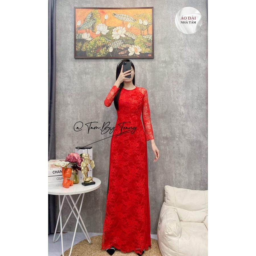 Áo dài ren 4 tà kết hoa pù hợp mặc dự tiệc, cưới hỏi, chụp hình - Áo Dài Đan Linh