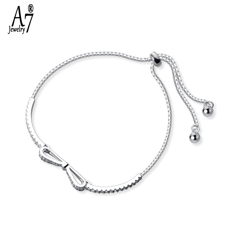 Vòng tay mạ bạc 925 hình nơ đính đá xinh xắn thời trang cho nữ