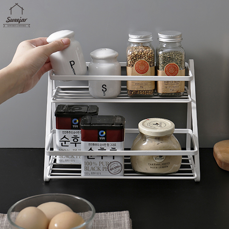Kệ đựng gia vị SWEEJAR bằng kim loại 2 tầng sắp xếp gọn gàng cho nhà bếp