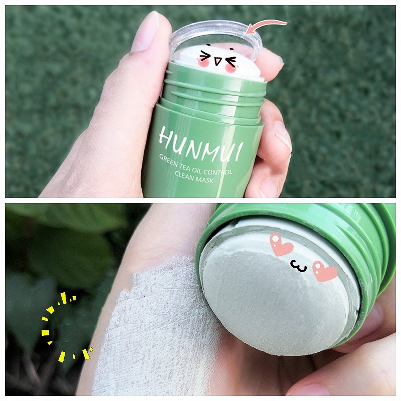 Mặt nạ bùn đất sét trà xanh bơ rau má giảm mụn làm sạch lỗ chân lông sáng da Hunmui 40g