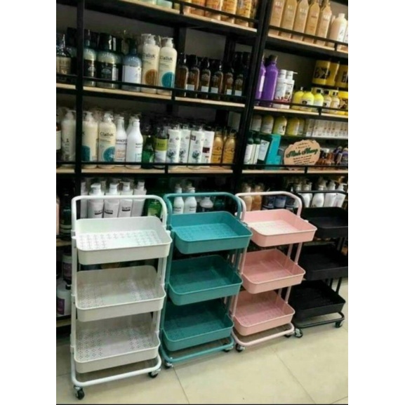 KỆ  SPA ĐA NĂNG 3 TẦNG XE ĐẨY CÓ BÁNH XE CAO CẤP, TẶNG 5 MÓC DÁN TƯỜNG