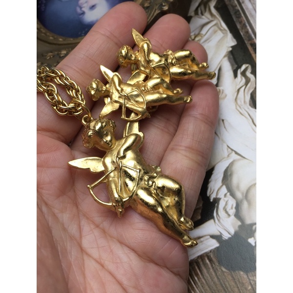 Set bông tai kẹp vintage dây chuyền- thiên thần cupid/ Giáng sinh