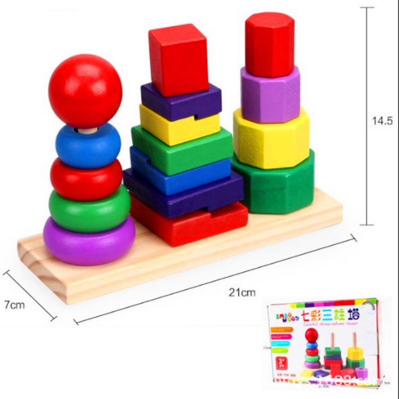 Giáo cụ Montessori Tháp chồng 3 cọc gỗ bé