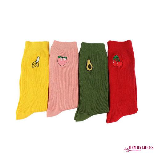 Vớ Dệt Kim Cổ Cao Co Giãn Thêu Họa Tiết Trái Cây Dễ Thương Thời Trang Mùa Đông Cho Nữ