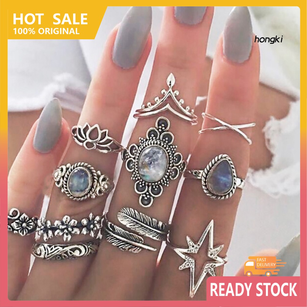 Set 11 nhẫn đeo khớp ngón tay phong cách retro dành cho nữ